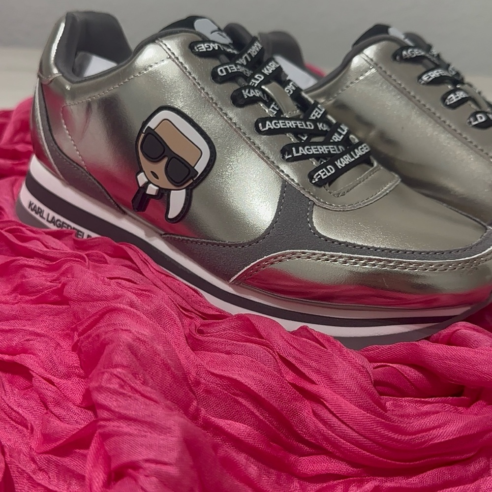 Karl Lagerfeld Metallic Silver Women's Sneakers